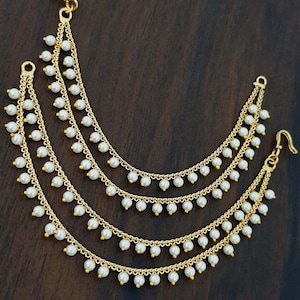 Ear Chain pair/Sahare/Pearl kaan chain/Earring support chain/Indian Jewelry/Pakistani Jewelry/Bahubali Eaarrings/Kaan sahara 2pcs