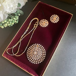 Gold Plated CZ Pendant Set: Two-Tone Indian Jewelry