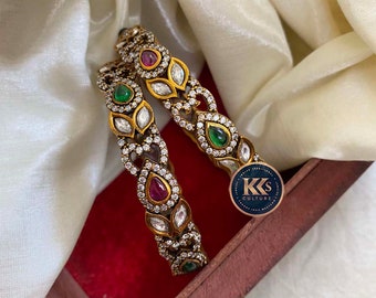 Victorian CZ Bangles: Pink & Green Stone Indian Wedding Jewelry