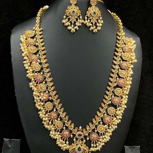 Guttapusalu Haram or antique : ensemble de colliers Laxmi en perles CZ et perles CZ