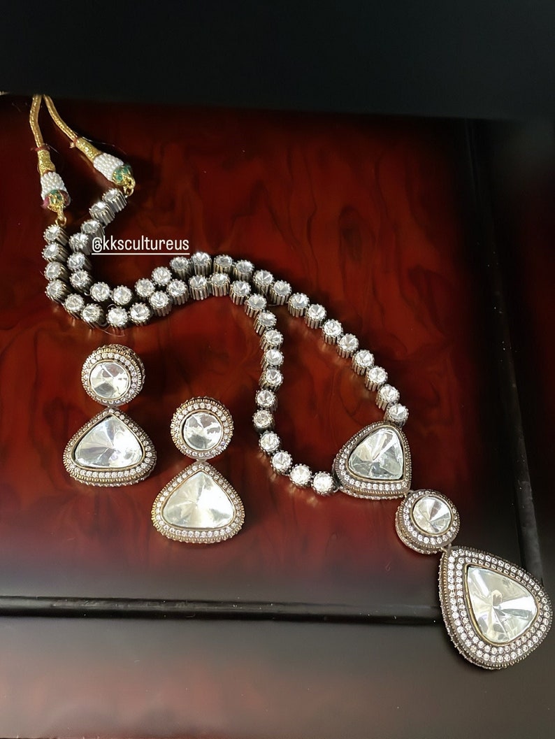 Fine Moissanite Polki Kundan Victorian Necklace Set Victorian Jewelry Indo Western Jewelry Cocktail Jewelry Indian Designer Jewelry image 1