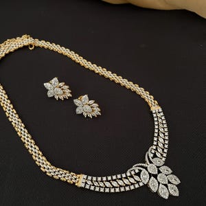 CZ Diamond Dual Tone Necklace Set: Gold Silver Finish Indian Jewelry
