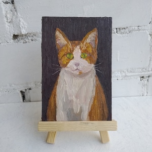 Orange Cat Portrait Painting Original Oil Animal 6 by 4