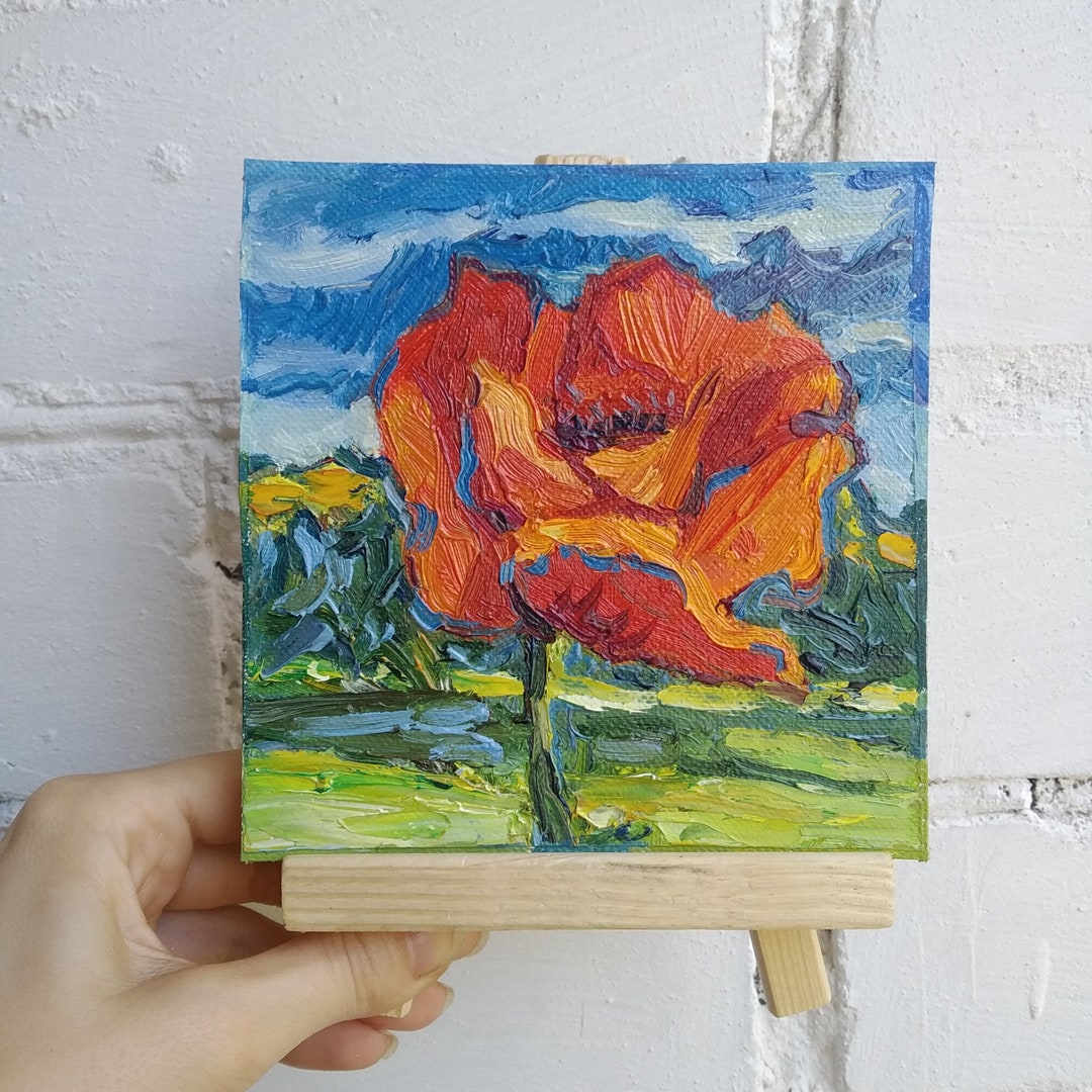 Poppy Painting California Original Oil Art Red Flower Small Impasto ...