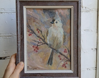 Tufted Titmouse Oil Painting Original Bird  8 by 6
