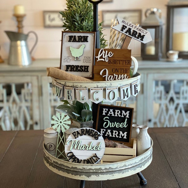 Farmhouse tiered tray/Farm tiered tray/Farmhouse decor/Tiered tray decor/3D sign/Farm Fresh/Home decor/Farm sweet farm/Gift for mom/Farm