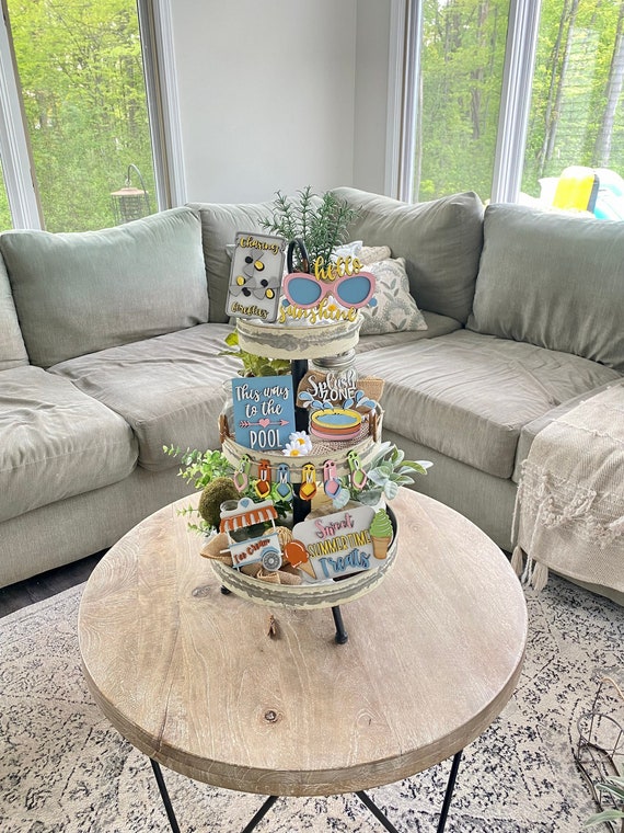 Summer Tiered Tray Summer Decor Summer Pool Tiered Tray Etsy