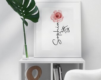 DIGITAL DOWNLOAD |name personalized print| flower Poster | Custom girls name,/ girl | Kids bedroom| brave quote | Christmas