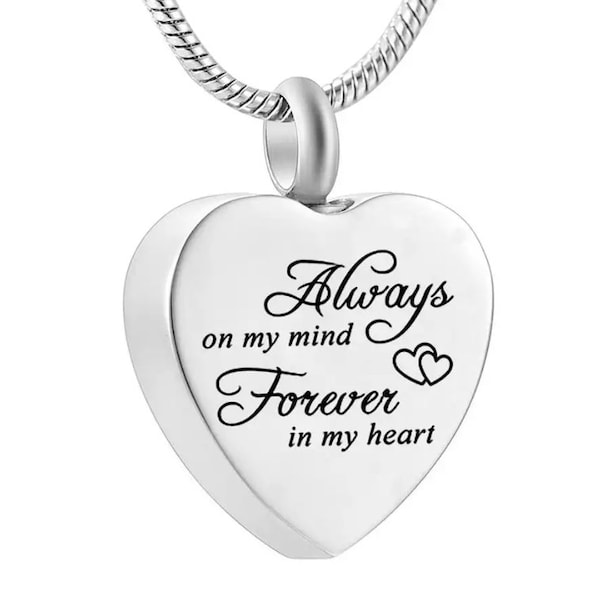 Always on my mind; forever in my heart fillable jewelry for ashes cremation necklace urn necklace memorial keepsake