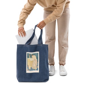 Organic denim tote bag with double-stitched top seam and interior pocket - Mary Cassatt (Woman Bathing)