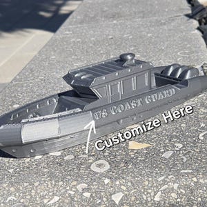 Customizable toy boat. Coast Guard boat, Police boat, Rescue boat. 3D printed, from biodegradable PLA plastic. 10 in long