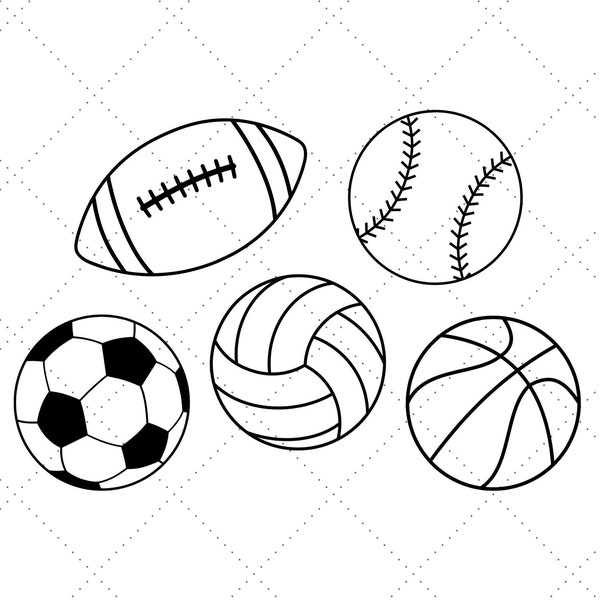 Sports Balls Digital File Bundle - SVG, JPEG, PNG, and pdf - Instant Digital Download - volleyball, baseball, basketball, football, soccer