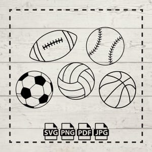 Pacote de arquivos digitais de bolas esportivas - SVG, JPEG, PNG e pdf - Download digital instantâneo - vôlei, beisebol, basquete, futebol americano, futebol