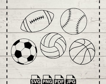 Paquete de archivos digitales de pelotas deportivas: SVG, JPEG, PNG y PDF: descarga digital instantánea: voleibol, béisbol, baloncesto, fútbol, fútbol americano