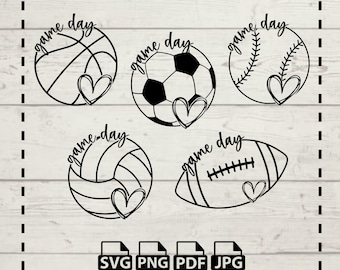 Game Day Bundle - digital files - basketball, baseball, softball, volleyball, football, soccer SVG, PNG, PDF, Jpeg cricut silhouette files