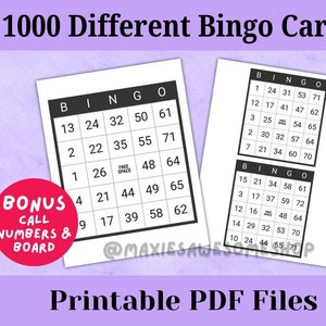 1000 cartes de bingo imprimables en téléchargement au format PDF I 1 et 2 par page I 500 pages chacune I Jeu amusant imprimable rapide et instantané I 75 appels bingo