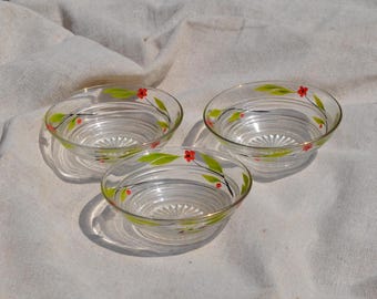 Set of 3 Floral Glass Dessert Dishes