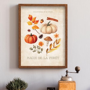 Poster minimalista "La magia della foresta", poster autunnale, decorazione autunnale, zucca, autunno, poster decorazione rustica,