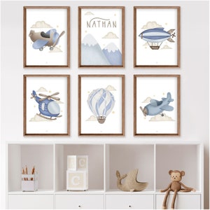 Set of 6 posters, Airplane posters, boy's bedroom poster, children's poster, wall decoration, customizable poster