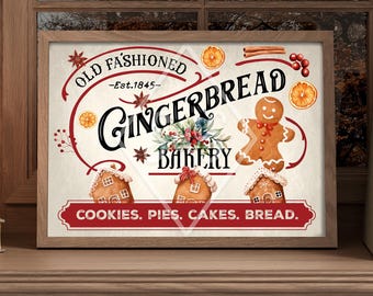 Weihnachtsposter, Weihnachtsdekoration, Lebkuchen, Weihnachtswanddekoration, Vintage Weihnachtsposter, traditionell, Lebkuchenmann