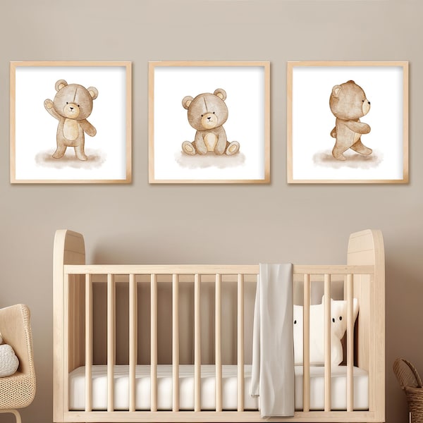 Lot de 3 affiches ourson en aquarelle, affiche pour chambre de bébé, décoration chambre enfant, Affiches idée cadeau naissance