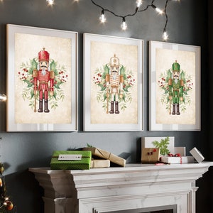 Set de 3 carteles Cascanueces, cartel navideño, decoración navideña, cartel vintage, decoración de pared para Navidad