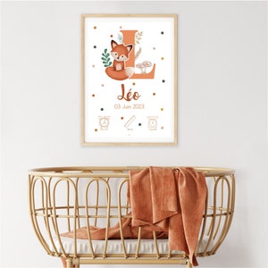 Poster zur Geburt eines Fuchses, anpassbares Poster, Poster mit Waldtieren, Geschenk zur Geburt