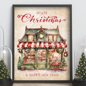 Christmas poster, Merry Christmas, Christmas decoration, Vintage poster, Traditional Christmas, Vintage Christmas poster image 1