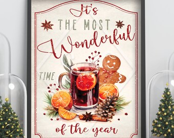 Christmas poster, Christmas decoration, Mulled wine, Christmas wall decoration, Vintage Christmas poster, Traditional poster, Gingerbread