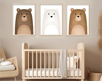 Lot de 3 affiches ours, Affiches chambres de bébé, cadeau naissance, décoration chambre enfant