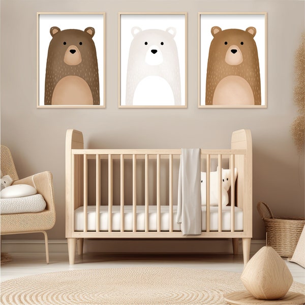 Lot de 3 affiches ours, Affiches chambres de bébé, cadeau naissance, décoration chambre enfant