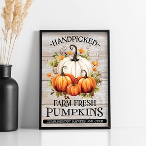 Cartel de calabazas, cartel de otoño, decoración de otoño, Seleccionado a mano, Otoño, Calabazas frescas de granja, cartel de decoración de otoño,