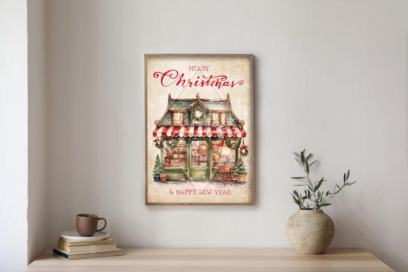 Christmas poster, Merry Christmas, Christmas decoration, Vintage poster, Traditional Christmas, Vintage Christmas poster image 6