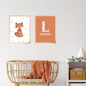 Poster personalizzati, set di 2 poster, poster di volpe, poster per bambini, regalo personalizzato per bambini, illustrazione del tema autunnale