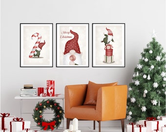 Lot de 3 affiches de Noël, Affiches lutins, Décoration de Noël, Poster de Noël, Affiches de Noël, Papeterie Noël