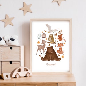 Poster di animali della foresta, poster per bambini, poster a tema animali della foresta, poster per bambini personalizzabile