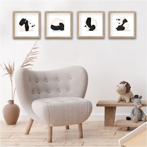 4er-Set Panda-Poster, Physischer Druck (Versand) oder digitale Version per E-Mail, Dekoration für Kinder- oder Babyzimmer, Geschenkidee