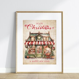 Christmas poster, Merry Christmas, Christmas decoration, Vintage poster, Traditional Christmas, Vintage Christmas poster image 7