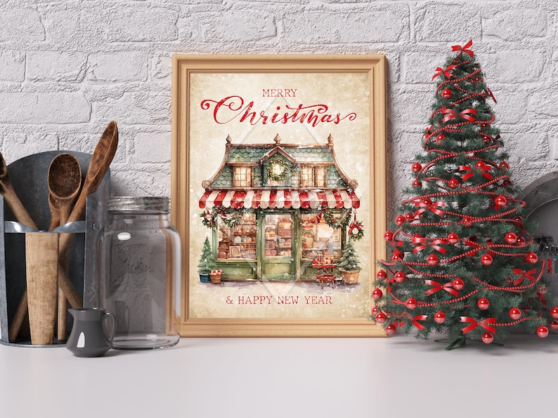 Christmas poster, Merry Christmas, Christmas decoration, Vintage poster, Traditional Christmas, Vintage Christmas poster image 2