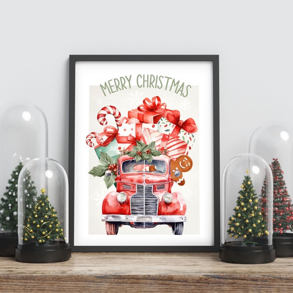 Affiche de Noël, décoration de Noël, Cadeau de Noël, décoration murale pour Noël, Pain d'épice, cadeaux, sucre d'orge
