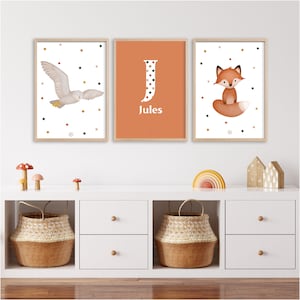 Personalisierte Poster, Set mit 3 Waldtier-Postern, Kinderposter, personalisiertes Kindergeschenk, Illustration zum Thema Herbst