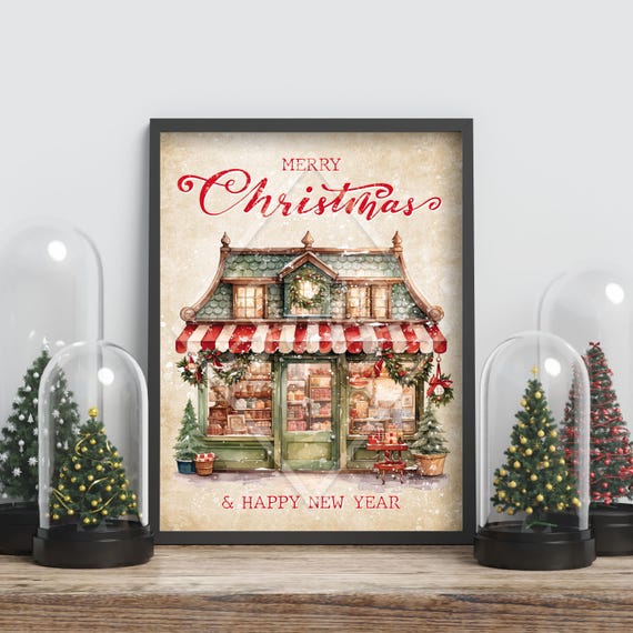 Affiche de Noël, Merry Christmas, décoration de Noël, Affiche vintage, Noël traditionnel, Affiche de Noël vintage