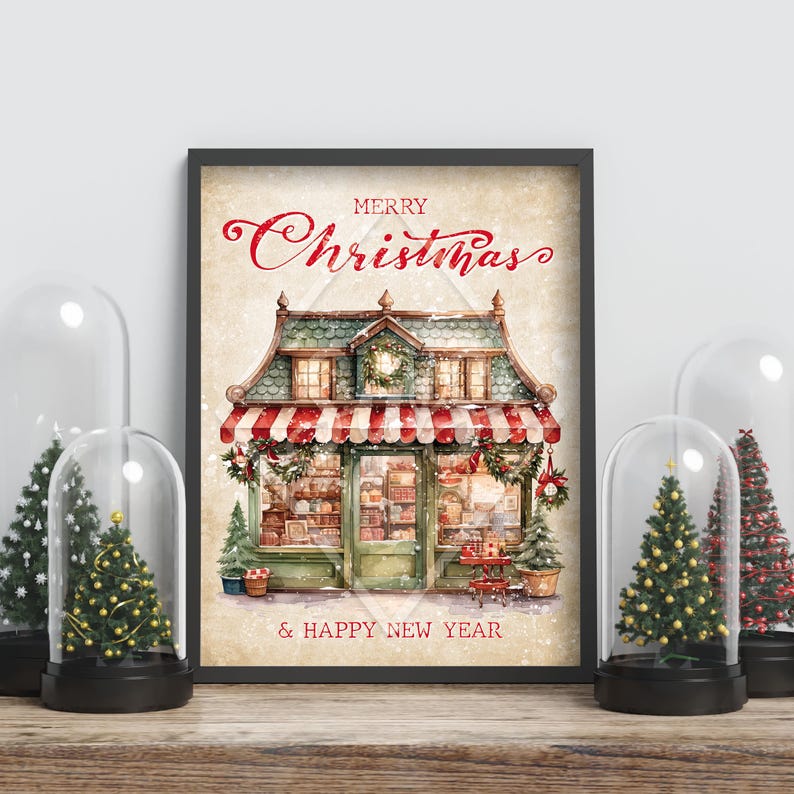 Christmas poster, Merry Christmas, Christmas decoration, Vintage poster, Traditional Christmas, Vintage Christmas poster image 1