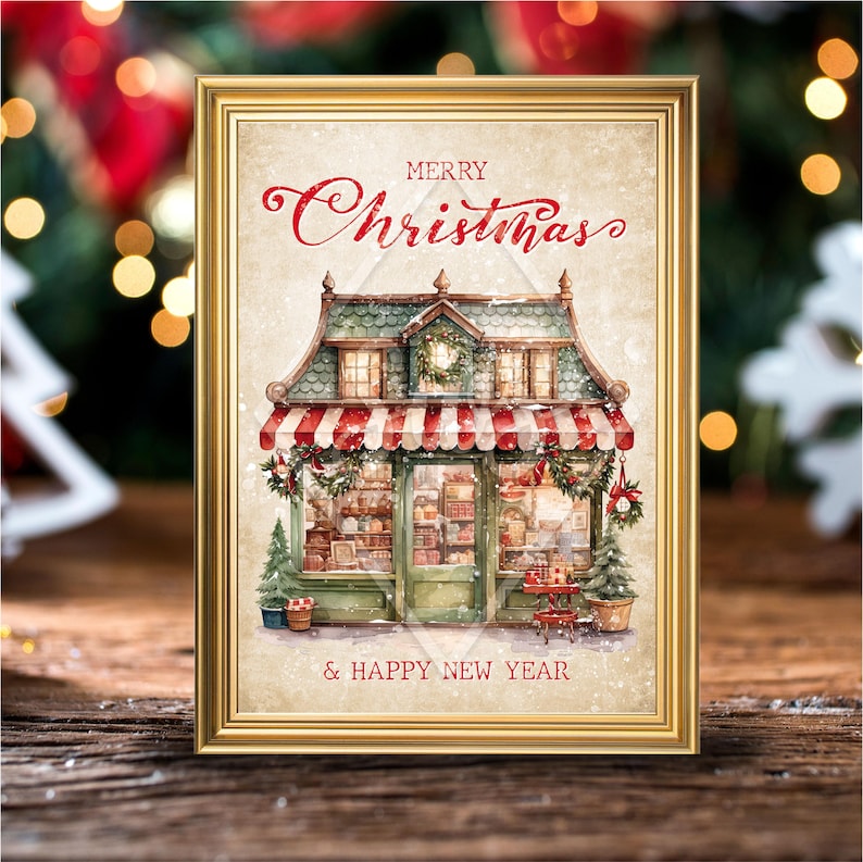 Christmas poster, Merry Christmas, Christmas decoration, Vintage poster, Traditional Christmas, Vintage Christmas poster image 3