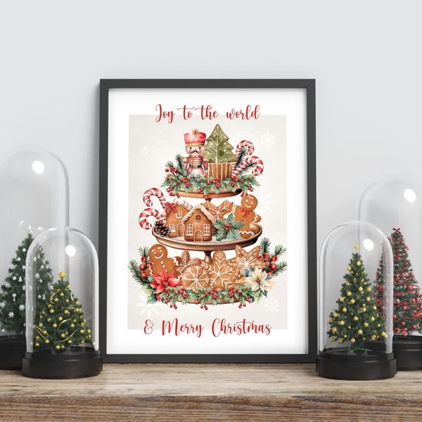 Affiche de Noël, décoration de Noël, Cadeau de Noël, décoration murale pour Noël, Pain d'épice, cadeaux, sucre d'orge, Merry Christmas