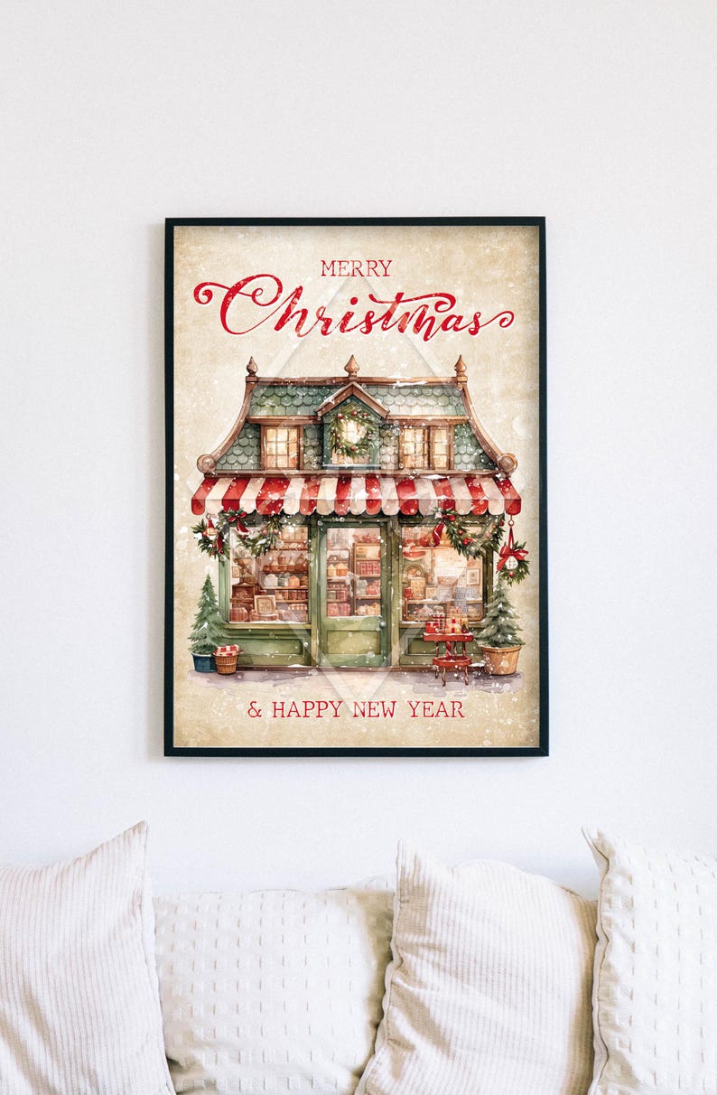 Christmas poster, Merry Christmas, Christmas decoration, Vintage poster, Traditional Christmas, Vintage Christmas poster image 5