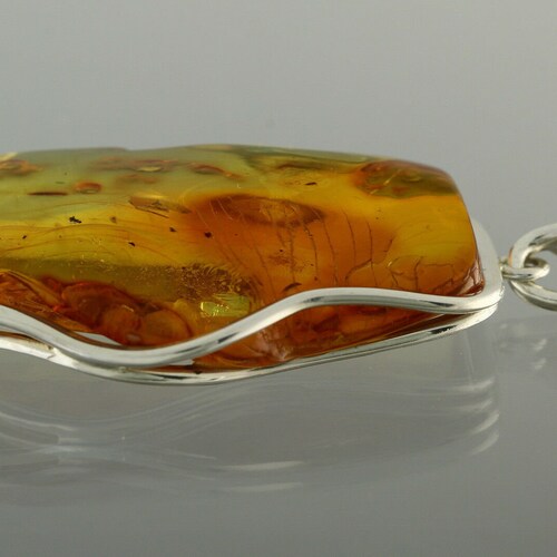 2 fossil insect inclusions genuine baltic amber silver pendant 24.4g 180530-9 shops