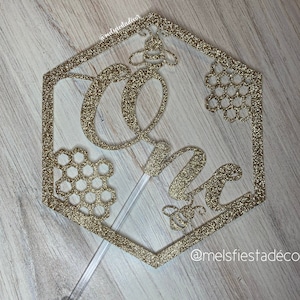Honeycomb Cake Topper, Bumble Bee Cake Topper, Custom Bee Age or Name, Bee Party, Bee Day Cake Topper
