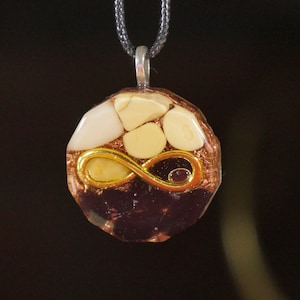 Dodecahedron pendant with infinity symbol Yellow Jasper and Black Agate