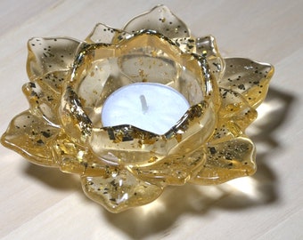 Resin tea light candle holder in the shape of a lotus flower